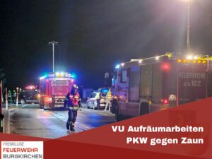 Mehr über den Artikel erfahren VU Aufräumarbeiten PKW gegen Zaun